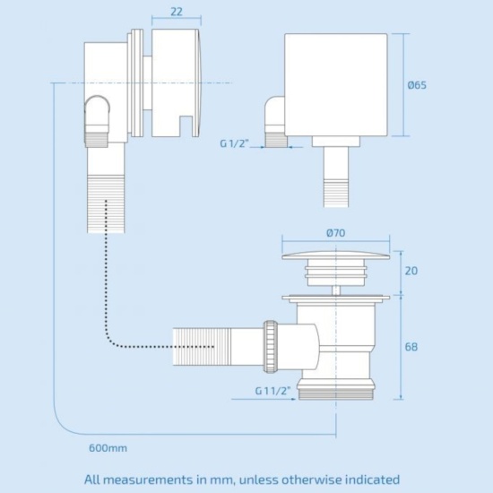 Square Bath Overflow Filler with Click Waste