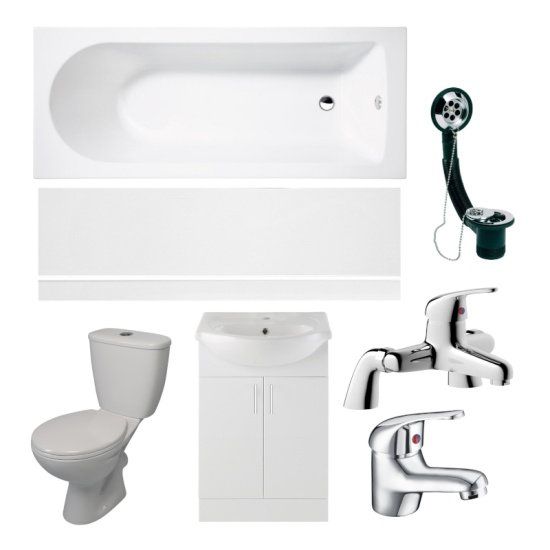 Luma full suite with 1700 bath vanity toilet chrome taps