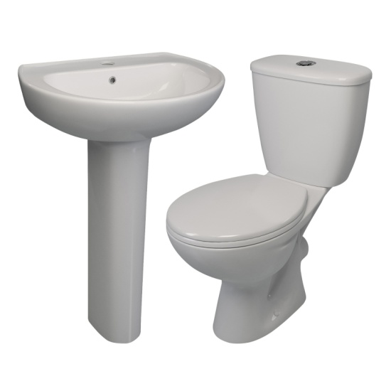 Aureus 2go suite with basin pedestal close coupled toilet