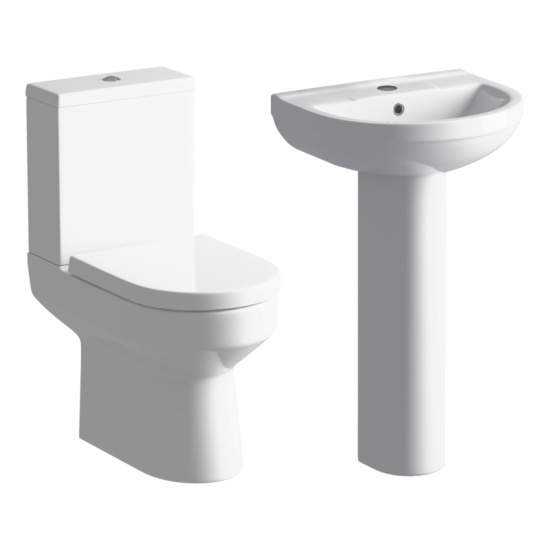 Aureus 4-piece ceramics suite with sink pedestal close coupled toilet