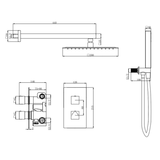 eastbrook black shower arm optional head valve handset