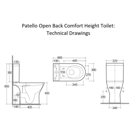 Patello Comfort Height Toilet Rimless