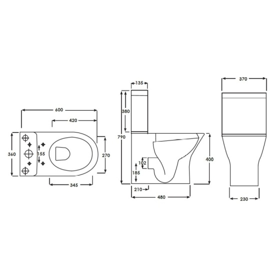 Patello Rimless Fully Enclosed Closed Couple Toilet with Ultra Thin Quick Release Soft close Seat