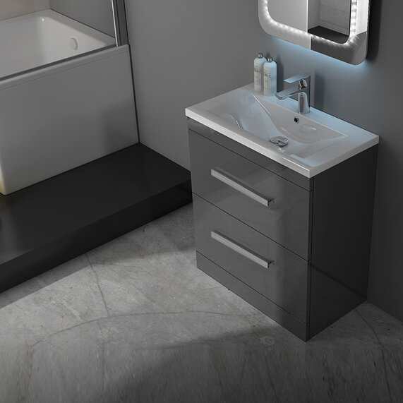 Patello - Grey 600mm Wide Freestanding Bathroom Vanity Unit with Basin