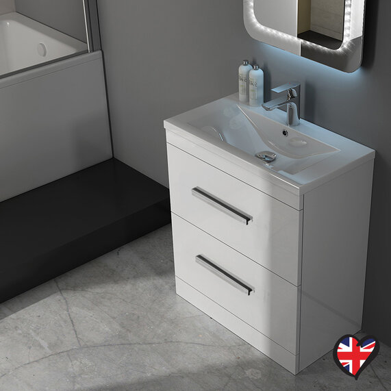 Patello - White 600mm wide Floor standing Bathroom Vanity Unit with Basin