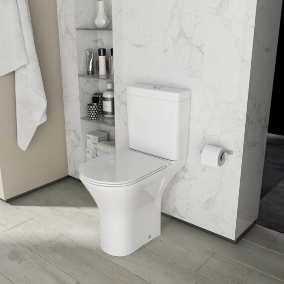 Patello Open Back Comfort Height Toilet with Thin Seat: Rimless, and Close Coupled