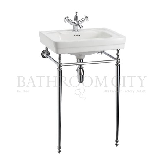 580mm White Contemporary Basin with Chrome Washstand - Burlington