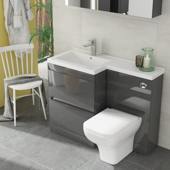 Pemberton 1100mm L-Shaped Combination Grey Vanity Unit with Toilet & Basin Set