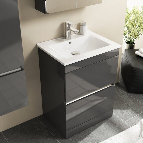 Pemberton - Grey 600mm Freestanding Vanity Unit with Ceramic Basin