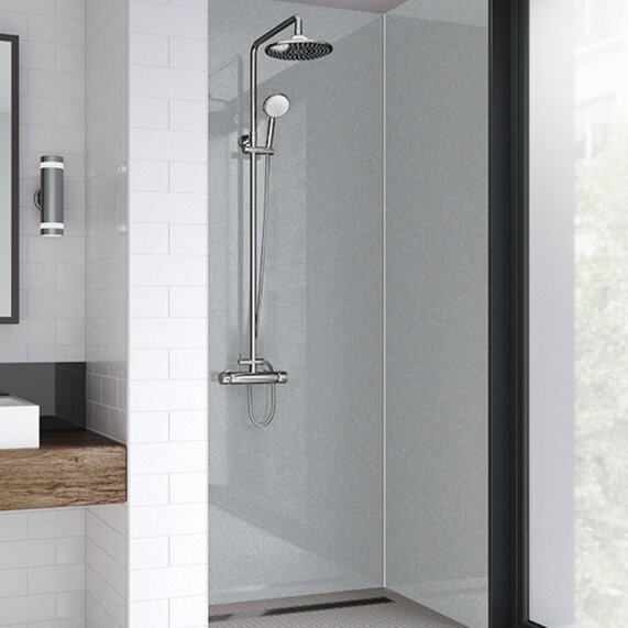 Metallic Sterling Silver: Acrylic Shower Wall Panels, Matt or Gloss Finish, Various Sizes