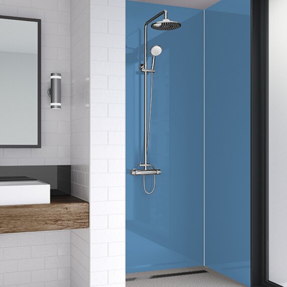 Sky Blue: Acrylic Shower Wall Panels, Matt or Gloss Finish, Various Sizes