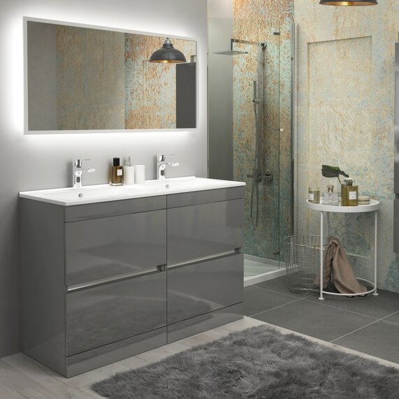 Pemberton 1200mm Freestanding Modern Double-Basin Grey Vanity Unit