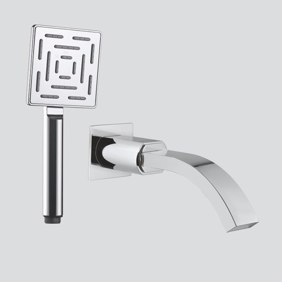 Artize Cellini Bath Spout: Chrome Finish, Wall Flange Included, Optional Hand Shower