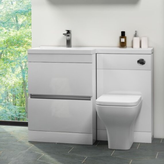 1100mm - Pemberton White L Shape Combination Vanity Unit with BTW Toilet