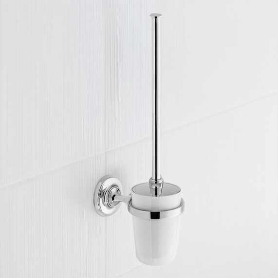 Axbridge Traditional Toilet Brush and Ceramic Holder Chrome