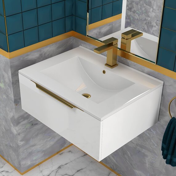 Jivana - White 600mm Wall Hung Vanity Unit with Basin - Choice of Handles