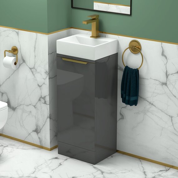 Jivana - Grey 325mm Cloakroom Vanity Unit with Basin - Handle Choices