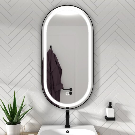 Black Oval Hanging Mirror with Lights - 1000 x 500mm