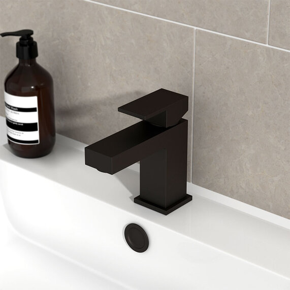 Glade Black Mini Basin Tap with Waste | RIA BRASSWARE