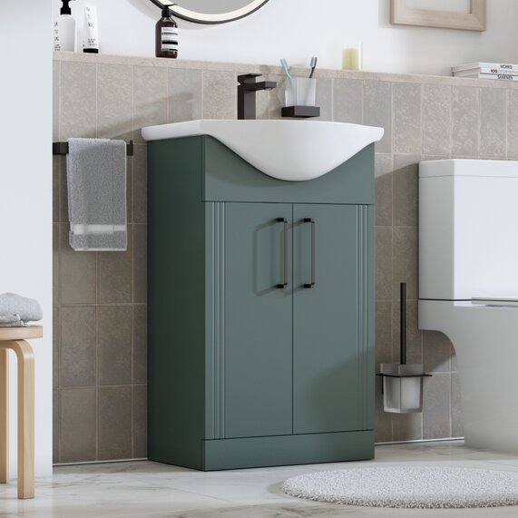 Celeste Linear - Green 550mm Freestanding Vanity Unit with Sink - Handle Choices