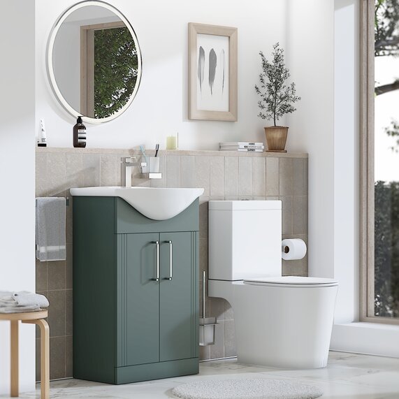 Fluted 550 Green Vanity Unit with Toilet - 2-piece Small Suite - Celeste Linear