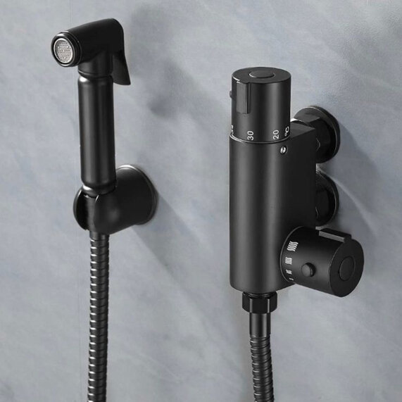 BC Black Douche Kit with Thermostatic Valve and Sprayer | RIA BRASSWARE