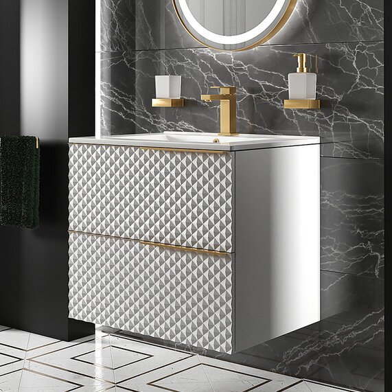 Elvia 600 White Vanity Sink Unit | Gold Handles