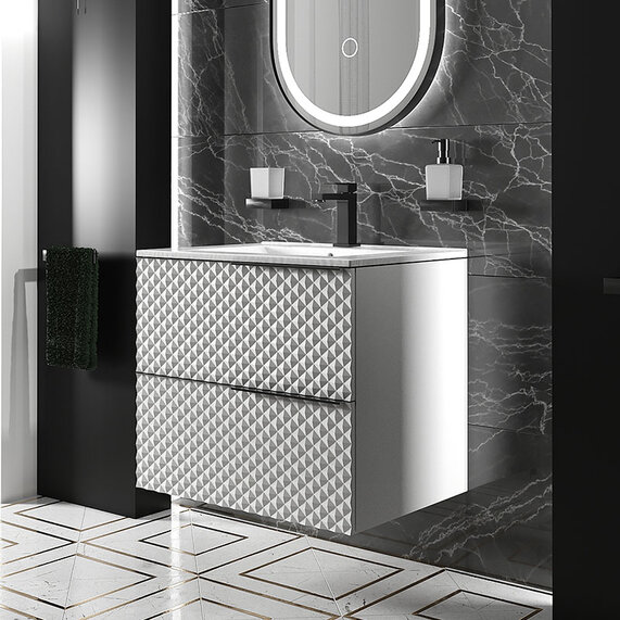 Elvia 600 White Vanity Unit & White Sink | Black Handles