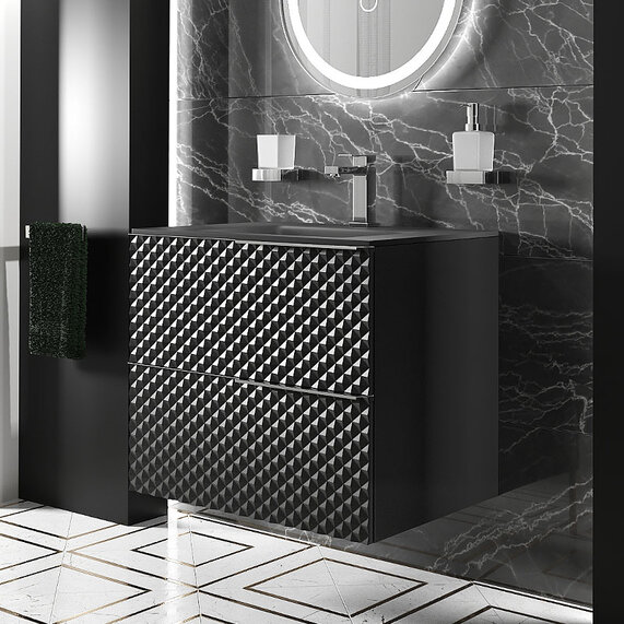 Elvia 600 Black Vanity Unit & Black Glass Basin | Chrome Handles