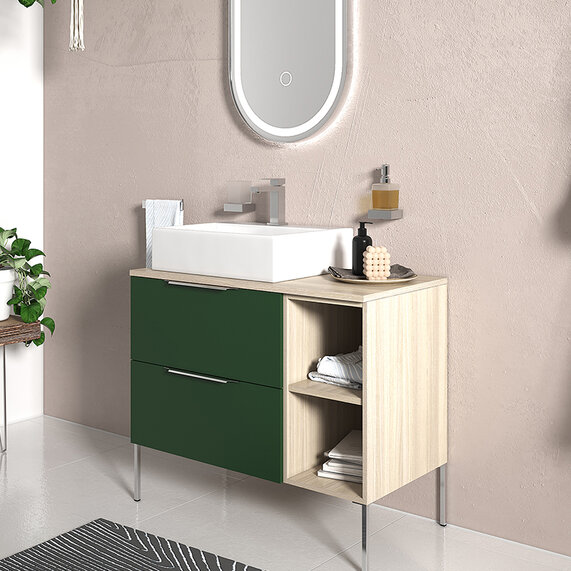 900mm Green Vanity Unit with 500mm Basin - Alani Wall Hung (Two Drawers, Fixtures in Gold, Black or Chrome)