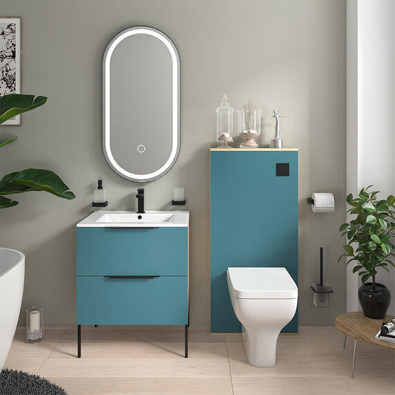 Petrol Blue Vanity Unit with WC Floorstanding Toilet Unit - Alani 600