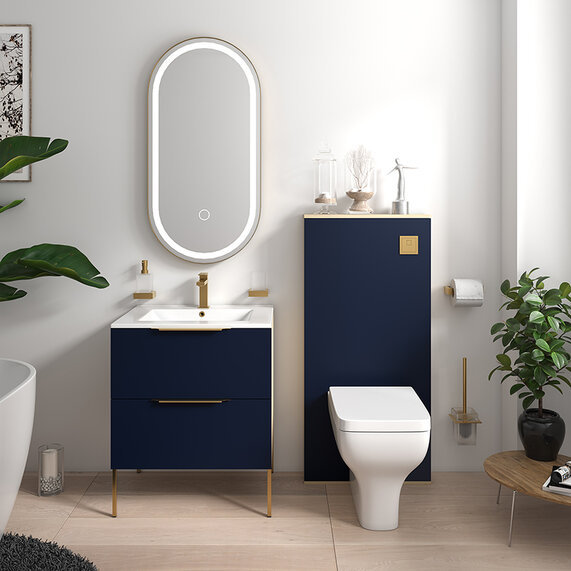 Navy Blue Vanity Unit with WC Floorstanding Toilet Unit - Alani 600