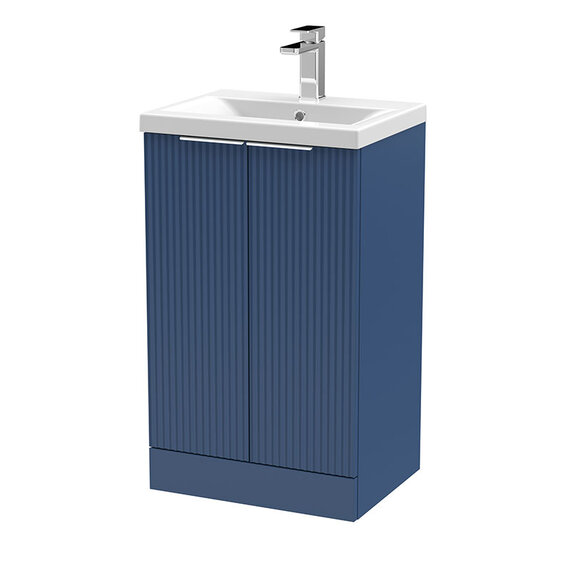 500mm Blue Floorstanding Vanity Unit, Hudson Reed Fluted - Optional Tall Wall Unit