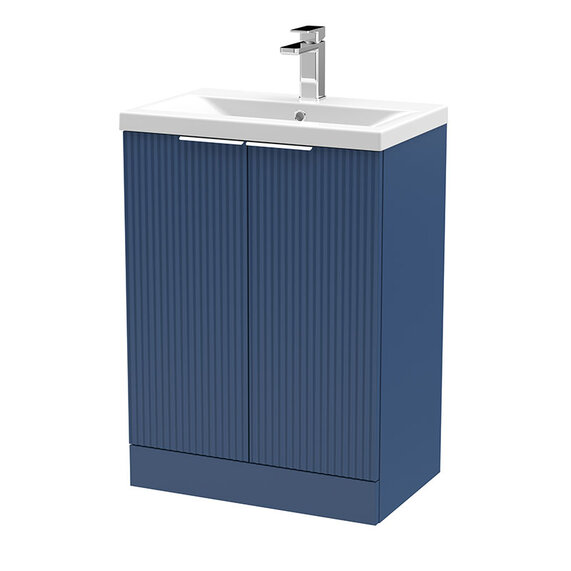 600mm Blue Floorstanding Bathroom Vanity Unit with Basin and Doors, Hudson Reed Fluted - Choice of Basin Styles