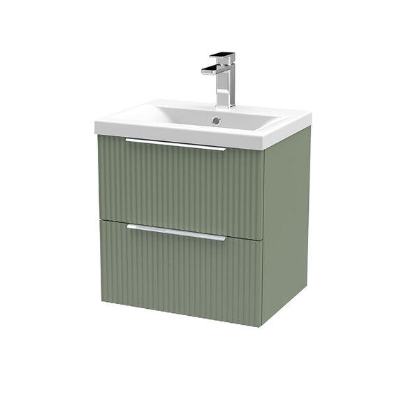 500mm Green Wall Hung Vanity Unit with Two Drawers, Hudson Reed Fluted - Choice of Basin Styles