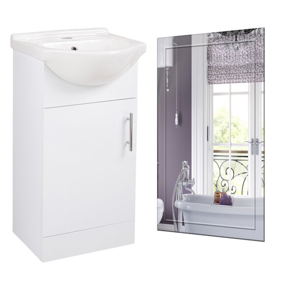 450mm Gloss White Floor Standing Vanity Unit with Basin and Mirror, Luma