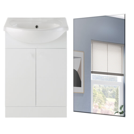 560mm White Gloss Freestanding Vanity Unit Package with Sink and Mirror, Luma