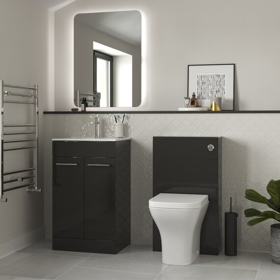 510mm Anthracite Grey Freestanding Vanity Basin Unit with Back-to-wall Toilet, Vera (Chrome Taps)