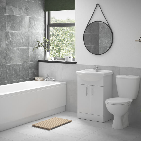 Luma Full Bathroom Suite with Bath, Vanity and Toilet with Chrome Taps