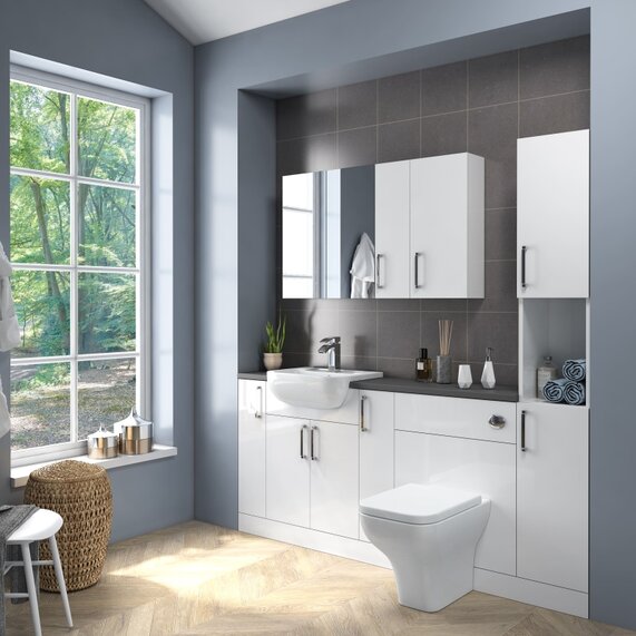 Oliver 1900 Unit with Sink, Wall Storage, Toilet & Mirror Cabinets: Bathroom Fitted Furniture Set