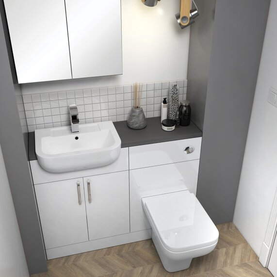 Oliver 1200 Unit with Sink, Toilet & Mirror Cabinet: Bathroom Fitted Furniture Set