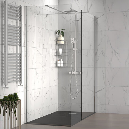 radiant 1700 walkin corner shower enclosure black tray