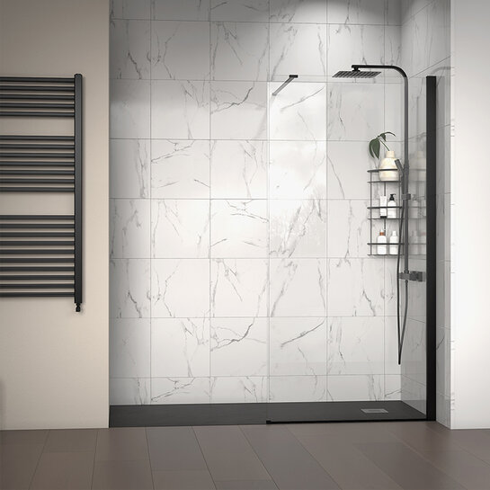 Radiant Black Walk-in with Black Slate Tray: 1800 x 800mm