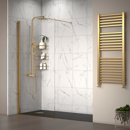 Radiant Gold Walk-in with Black Slate Tray: 1800 x 800mm