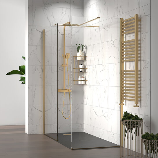 Radiant Brushed Gold Walk-in with Black Slate Tray: 1800 x 800mm