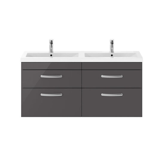 nuie athena gloss grey 1200 wall hung vanity unit with double basin