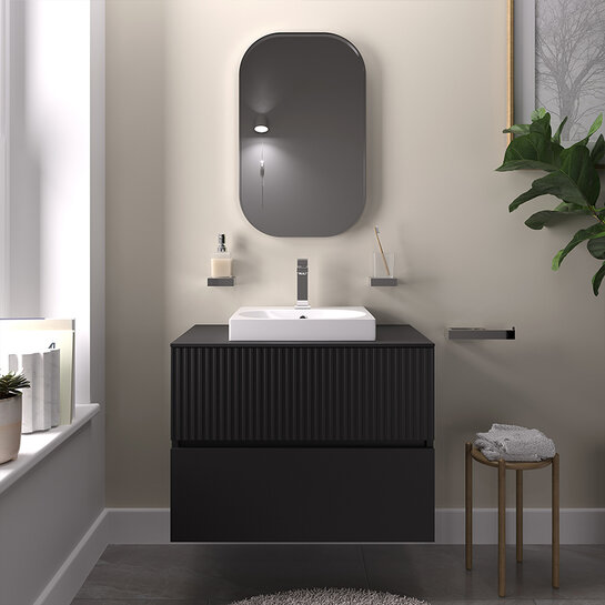 jasmine black wall vanity unit with small basin