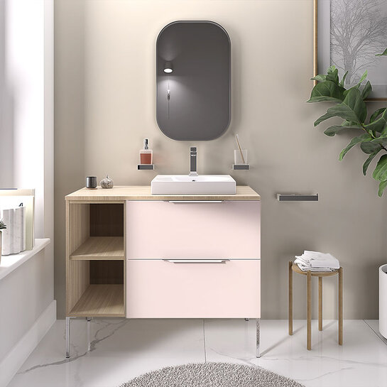 alani 900 sand pink vanity square basin and shelves