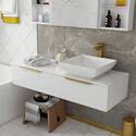 Jivana Suite with Straight Bath, White Vanity Unit, Wall Hung Toilet ...