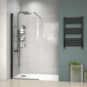 radiant black 1500 walkin recess shower enclosure black tray